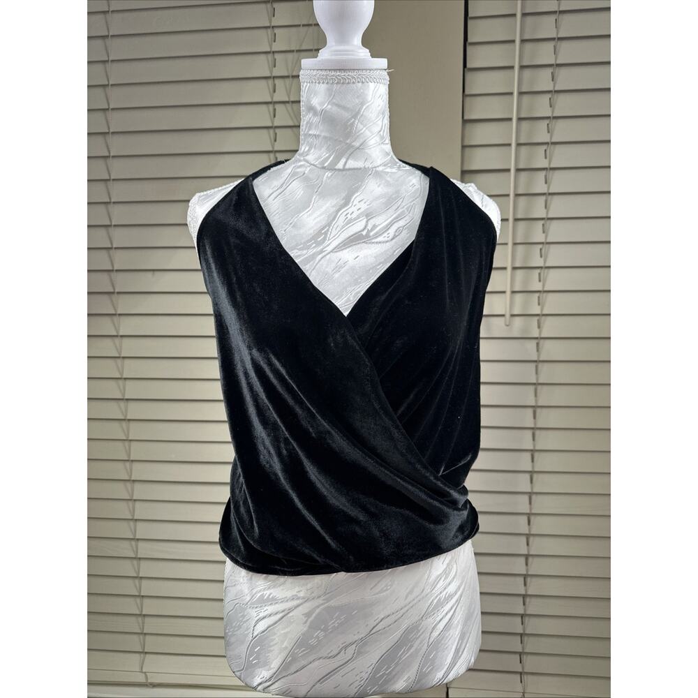Open Edit Draped Velvet Halter Top Shirt Women's Size Small Black Sexy Club NWOT
